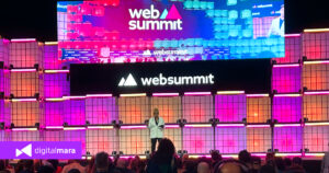 Speaker's speech on the Web Summit 2025 stage in Lisbon